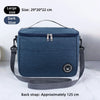 Dark blue thermal insulated lunch bag with a gray adjustable shoulder strap