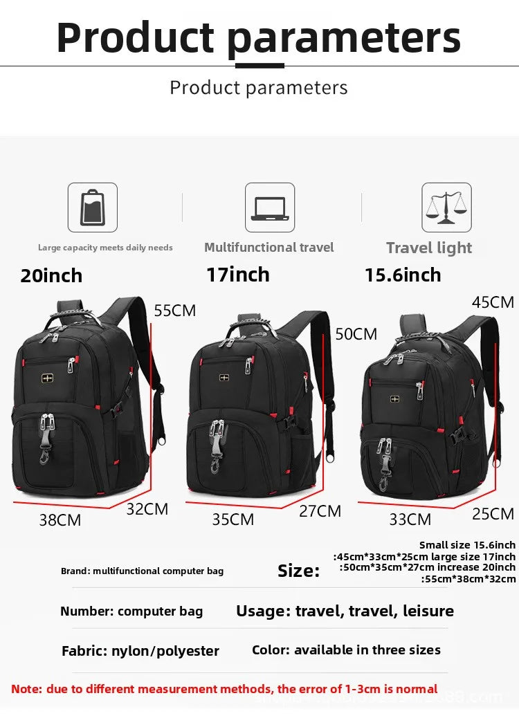 Black multifunctional travel backpack for computers and electronics with various size options