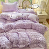 Seersucker Duvet Cover Set with Lace Trim