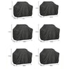 Black weatherproof oxford cloth BBQ grill cover shown in various sizes and angles.