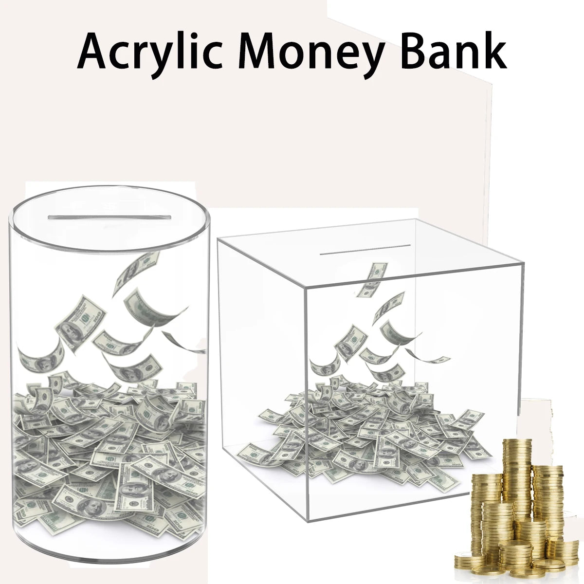 Clear Acrylic Piggy Bank for Adults and Kids