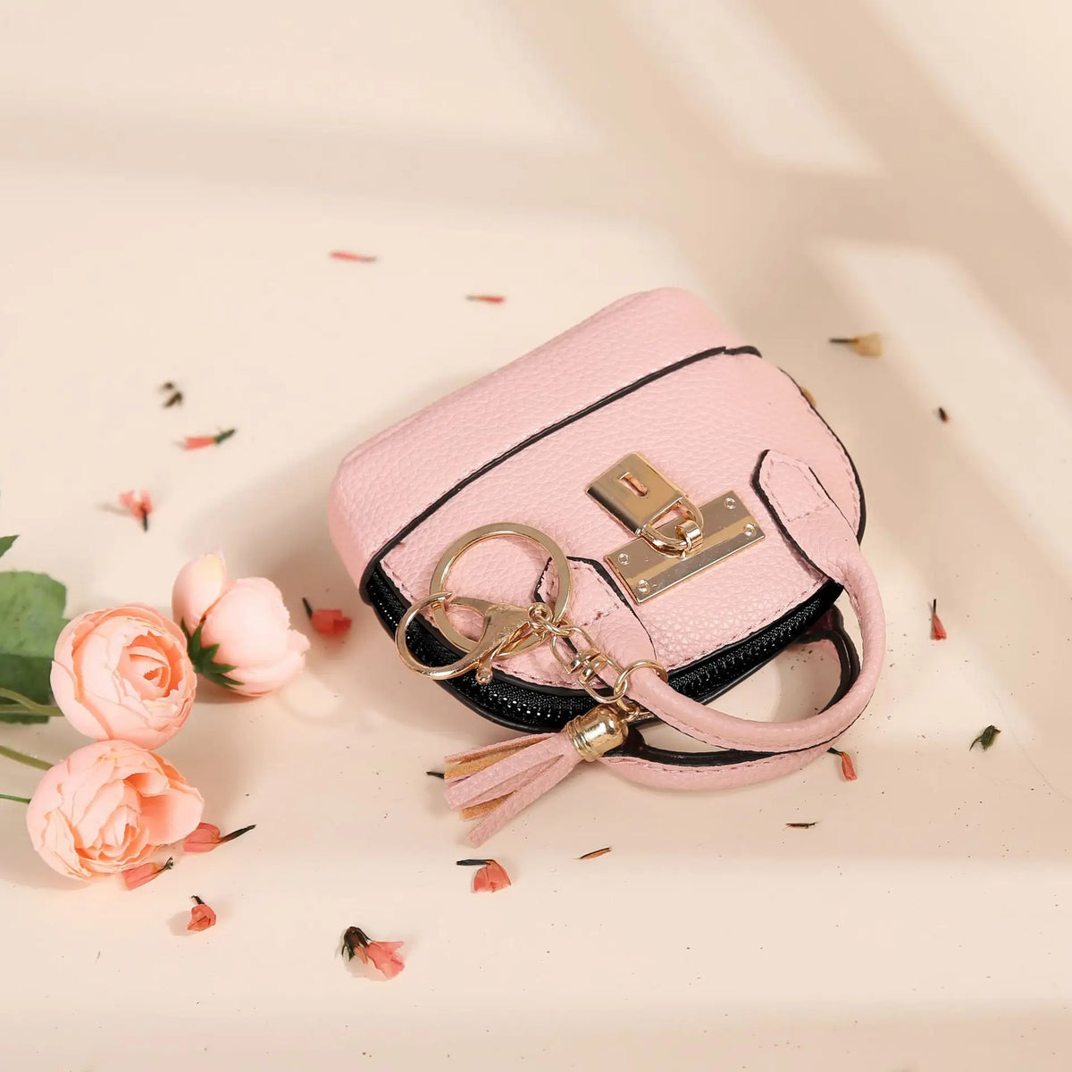 Mini Leather-Look Coin Purse with Keychain