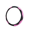 A black and pink premium PU leather steering wheel cover with a non-slip grip.