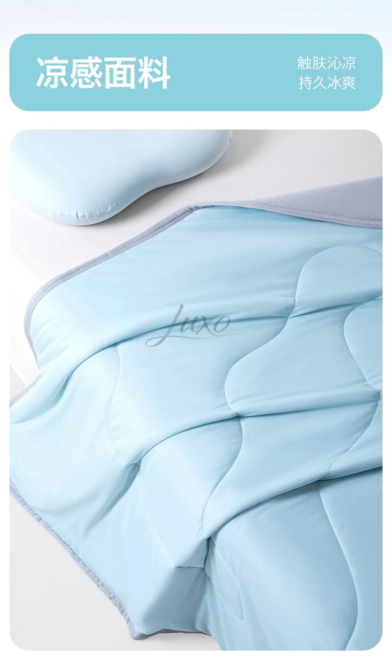 Light blue ice silk cooling blanket shown in a close-up view.