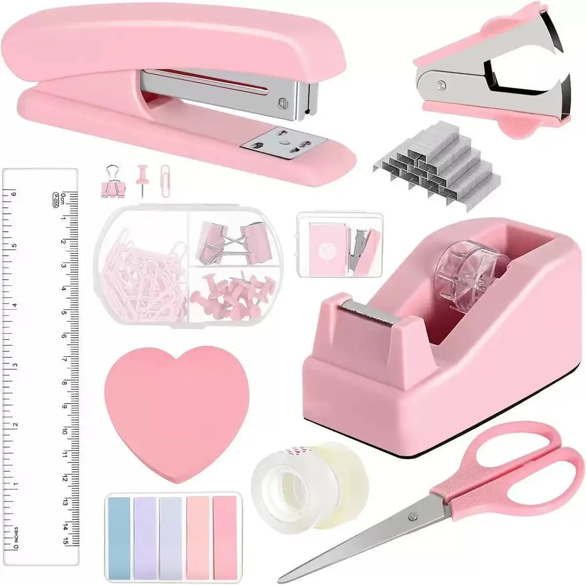 Macaron Office Desk Accessories Kit with Stapler, Tape Dispenser, and Scissors