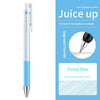 Ein weißer und blauer Pilot Juice Up Gelstift neben Optionen für bunte Tintenstifte
