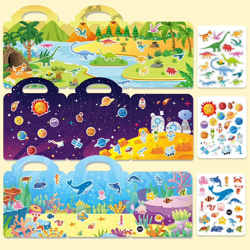 A collection of reusable jelly sticker books featuring various animal and ocean themes for kids.