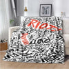 A black and white fleece throw blanket featuring the My Chemical Romance band name written in red text.