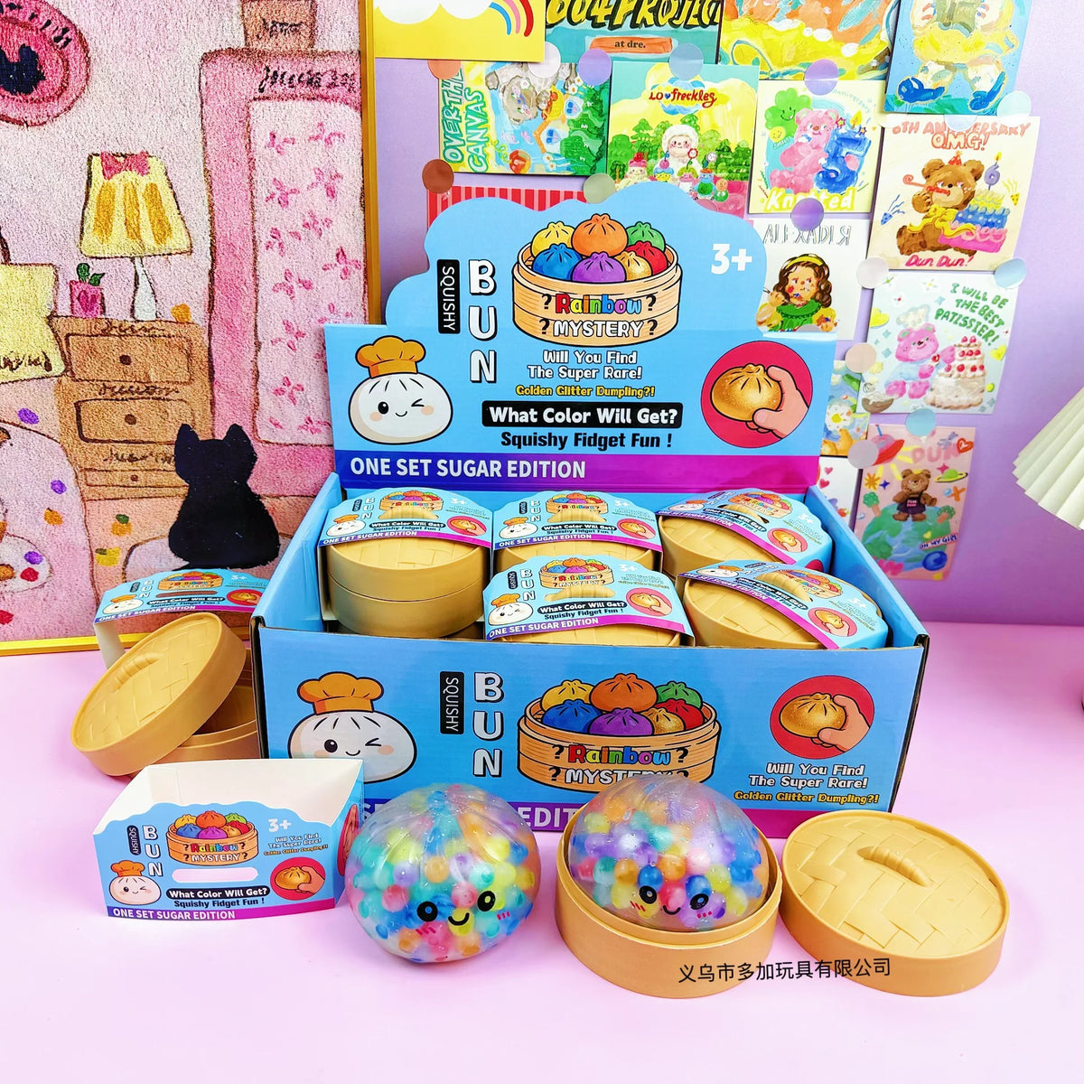 Rainbow Dumpling Squishy Stress Relief Toy with Bamboo Steamer