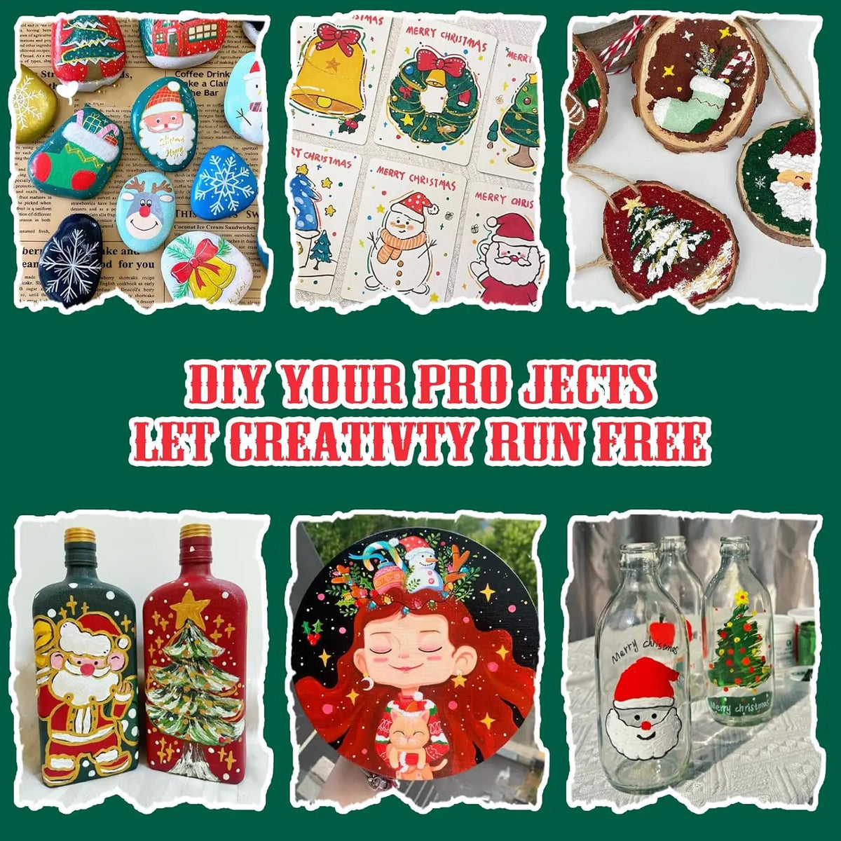 A set of professional acrylic markers featuring Christmas and holiday designs on a white background.