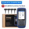 A blue XTOOL TP150 diagnostic tool and four replacement metal sensors are shown next to its packaging.