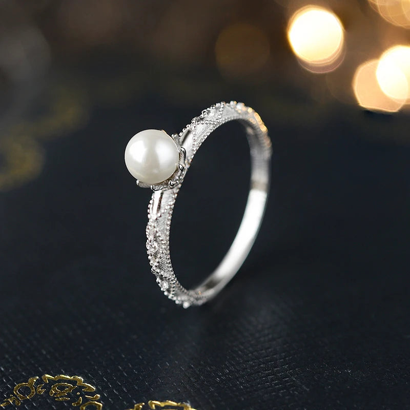 Vintage Palace-Style Pearl & Zircon Ring in Sterling Silver