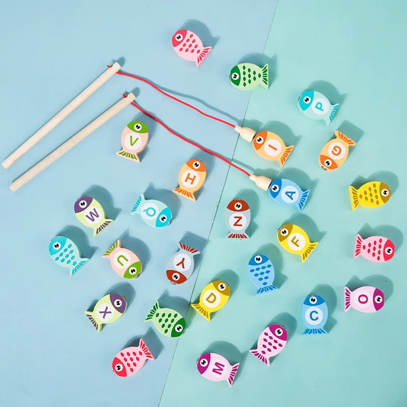 Wooden Alphabet and Number Fishing Game for Kids