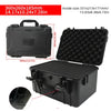 Black portable hard shell toolbox with a customizable foam insert shown in various angles.