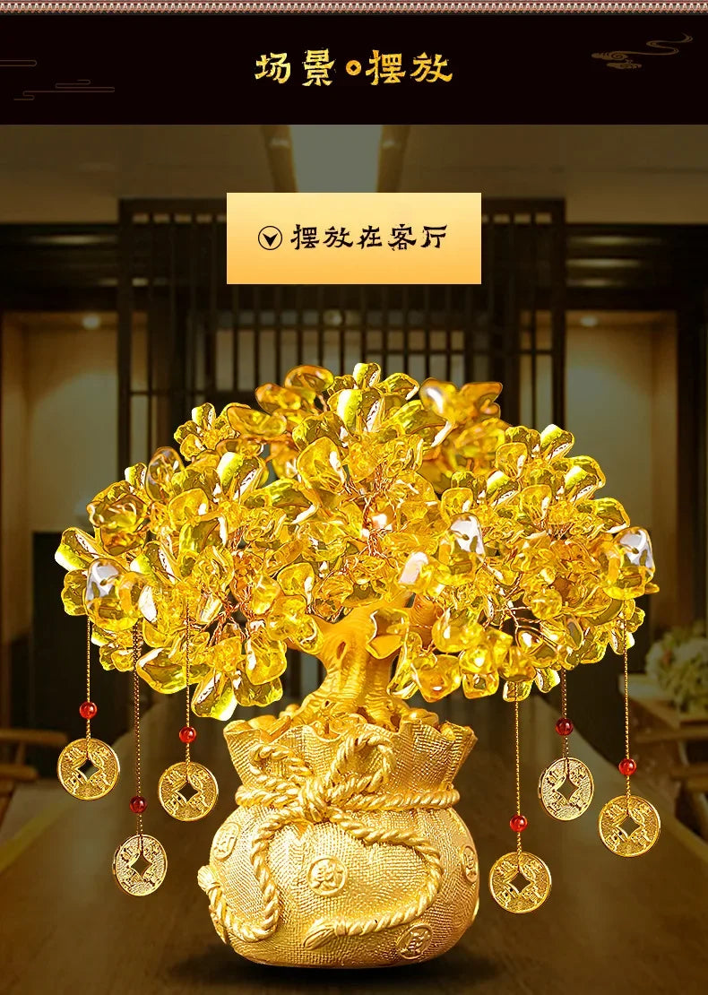 Golden Citrine Crystal Money Tree – Feng Shui Wealth Charm