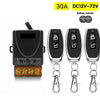 Three black remote control relays with silver connectors and a 30A DC switch are shown.