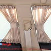 Beige foldable car side window sun shade with UV protection shown in a vehicle interior.