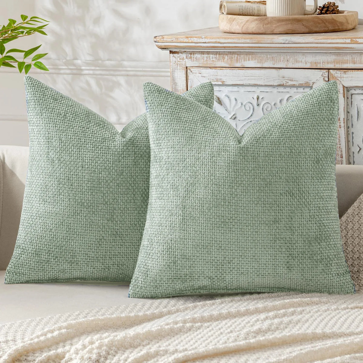 Chenille Knitted Throw Pillow Covers (Set of 2) – Soft Solid Color Cushion Cases for Sofa, Chair, and Car