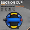 A blue suction cup with a black rod and mounting bracket shown on a gray background.