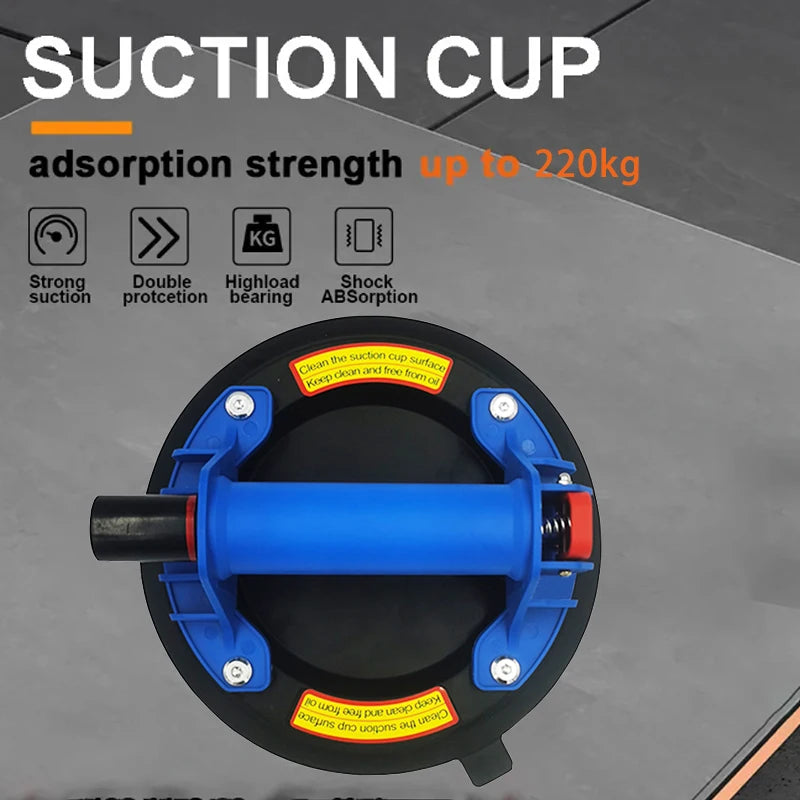 A blue suction cup with a black rod and mounting bracket shown on a gray background.