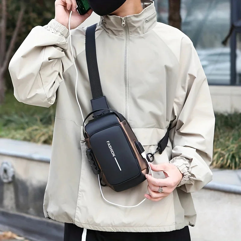 Oxford Sling Bag for Men with Zippered Phone Pocket
