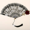 Vintage spanische Flamenco-Rose-Spitze mit Handfächer in schwarz-weißen Blumenmustern