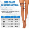 Size chart and diagram showing how to measure for thick cushioned knee pads