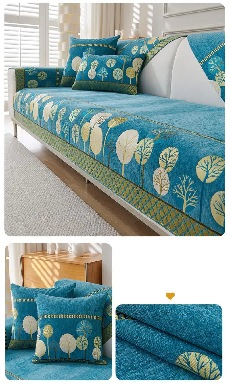 Chenille Jacquard Sofa Cover with Anti-Slip Backing
