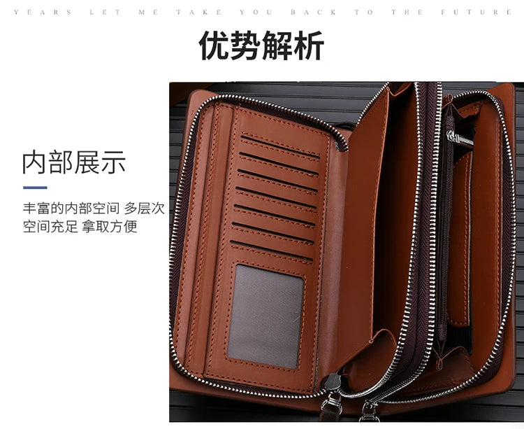 Men's Leather Clutch Wallet with Phone Pocket