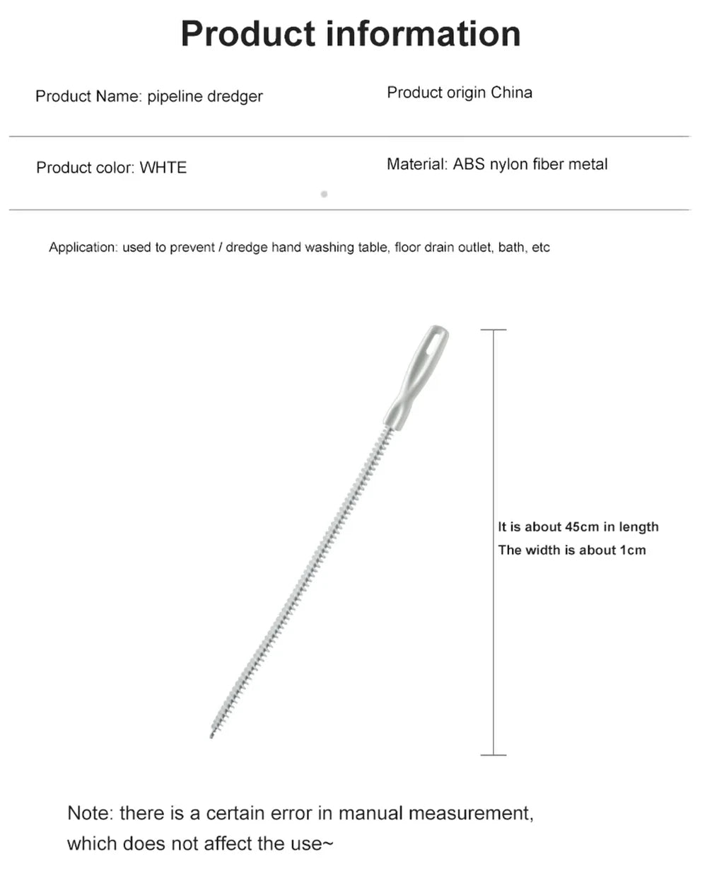 A silver flexible drain cleaning brush used for preventing clogs in drains and pipes.