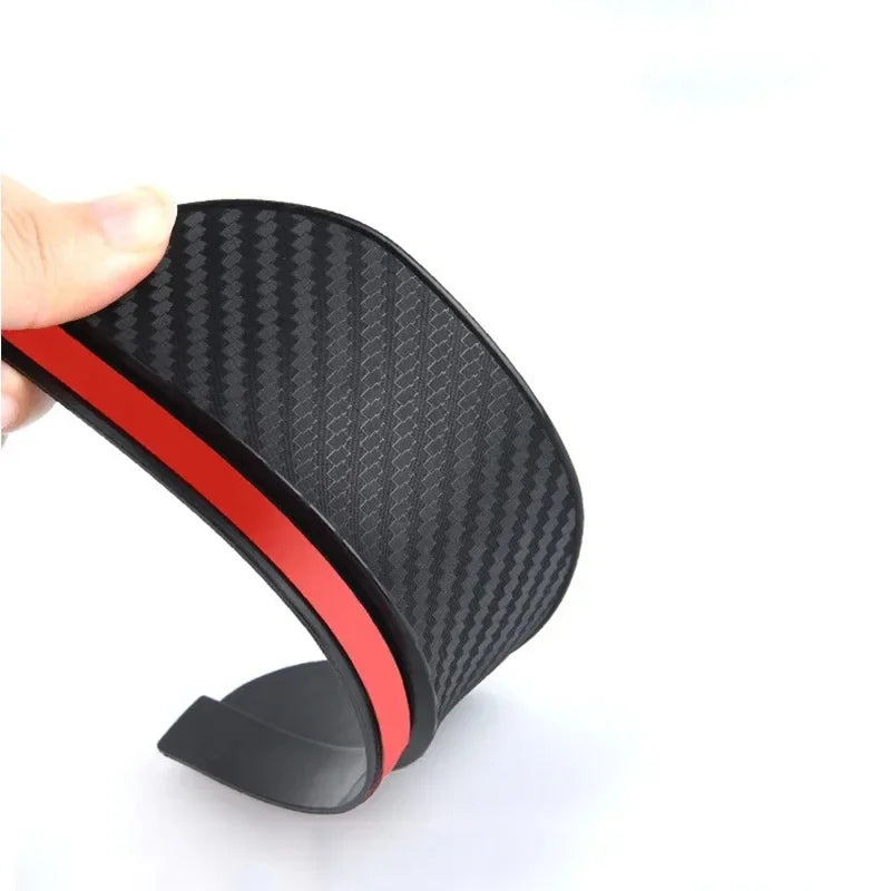 Black carbon fiber car side mirror rain and sun visors with a red accent trim