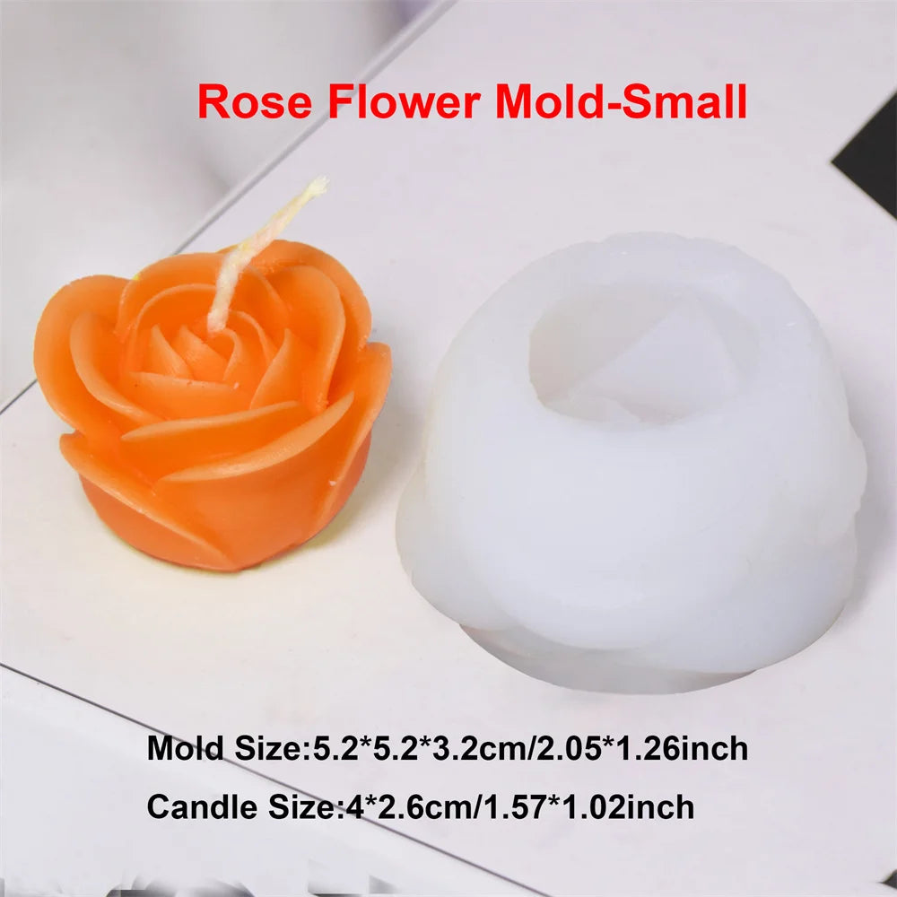Small silicone mold of a rose flower shape used for making candles, resin, or soap.