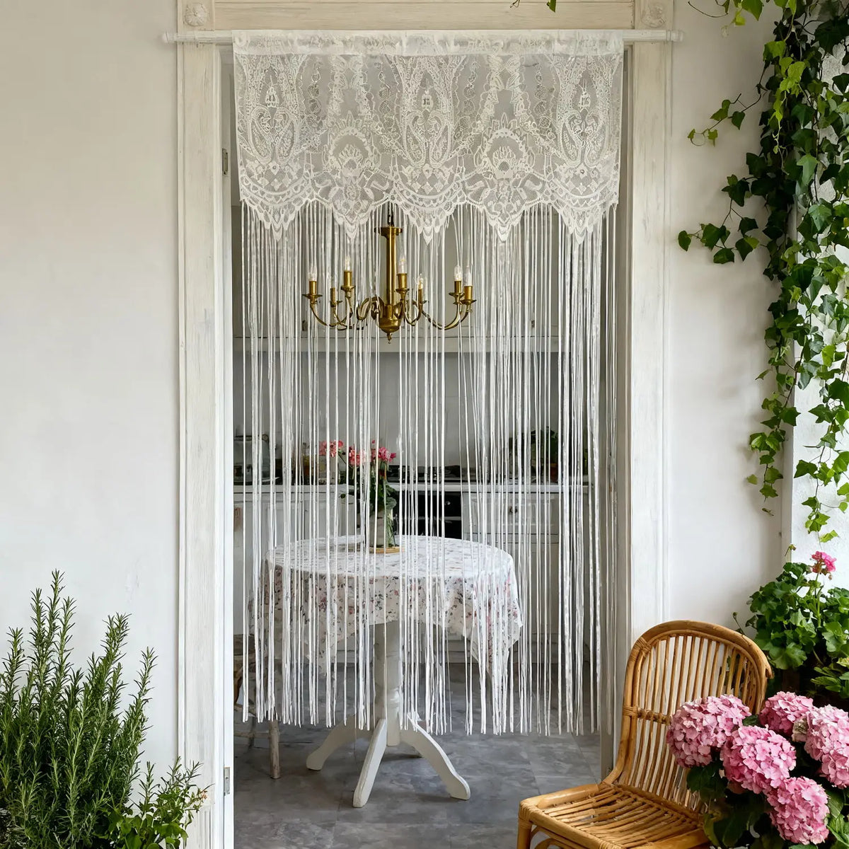 French Vintage Lace Tassel Sheer Curtain