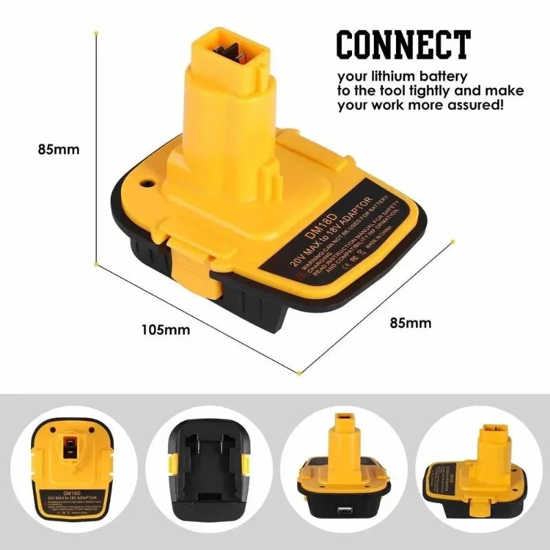 Geliger Batterieadapter für Werkzeuge mit Stecker und Gehäuse.