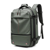 A dark olive green expandable travel laptop backpack with black straps and compression features.