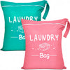 Pink and teal portable waterproof laundry bags for travel, gym, or beach use