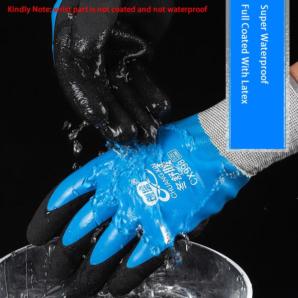 Winter Waterproof Thermal Work Gloves with Anti-Slip Latex Grip
