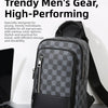 Men's Waterproof PU Leather Crossbody Bag with Geometric Pattern