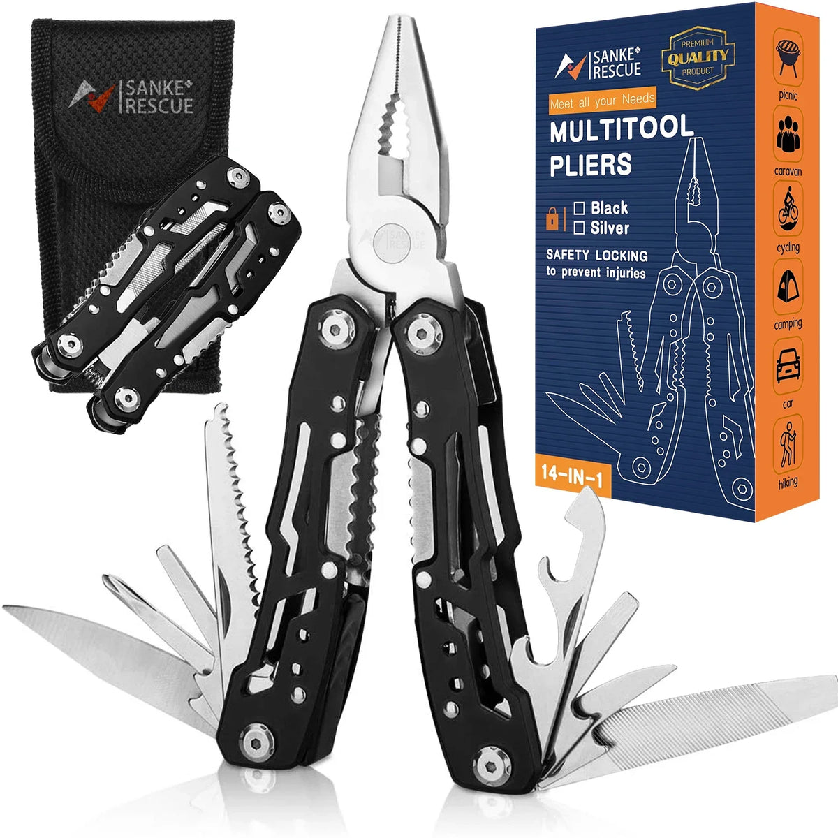 14-in-1 Folding Multi-Tool with Stainless Steel Pliers