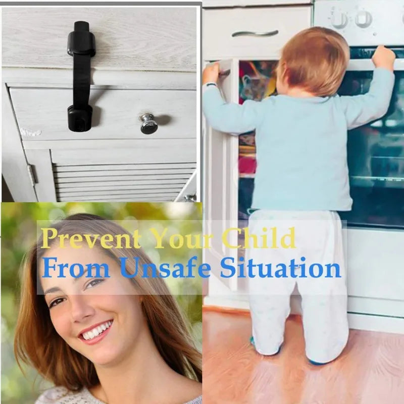 Child Safety Cabinet Locks – Adhesive Baby Proofing Straps for Drawers, Fridges, Toilets & More