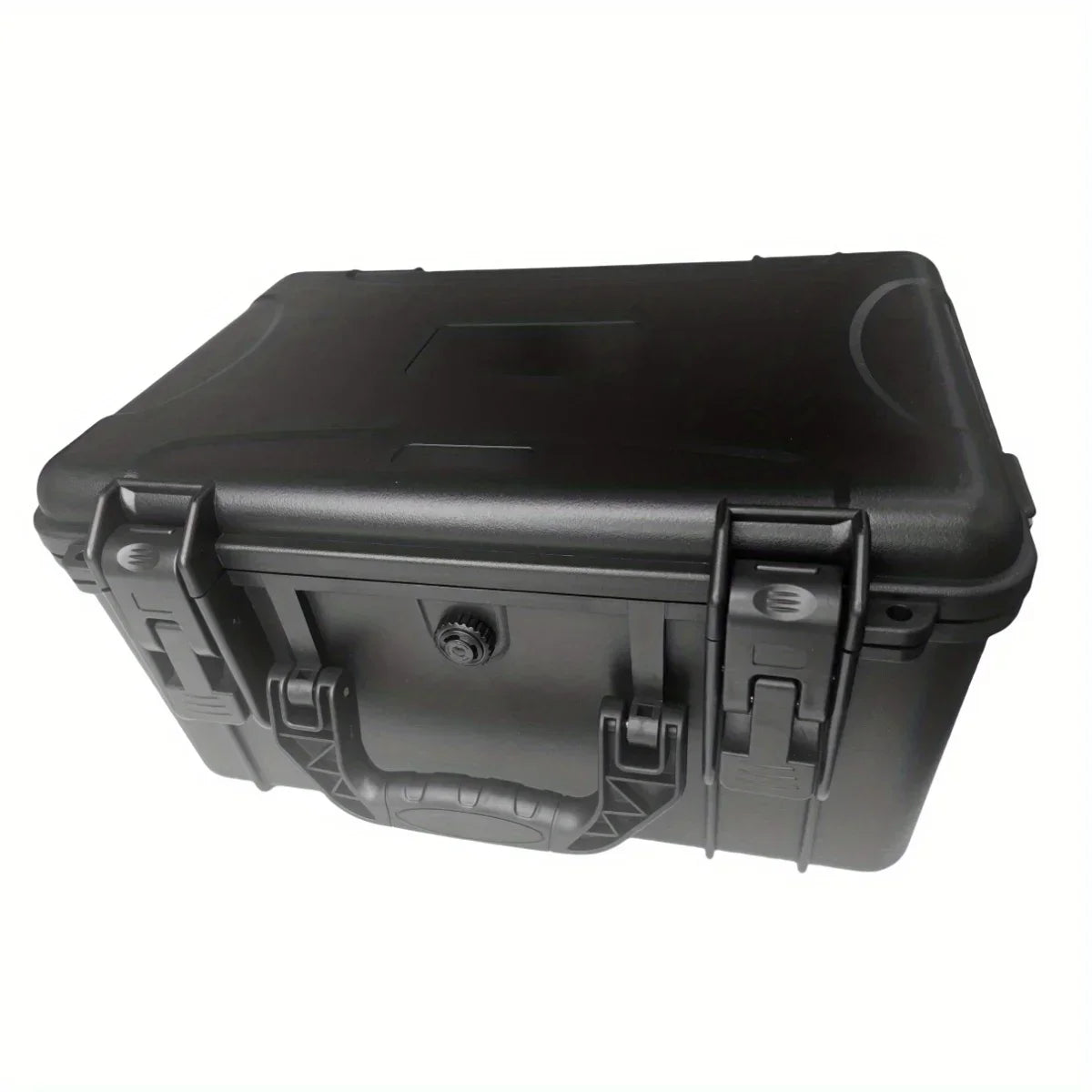Black portable hard shell toolbox with a customizable foam insert.