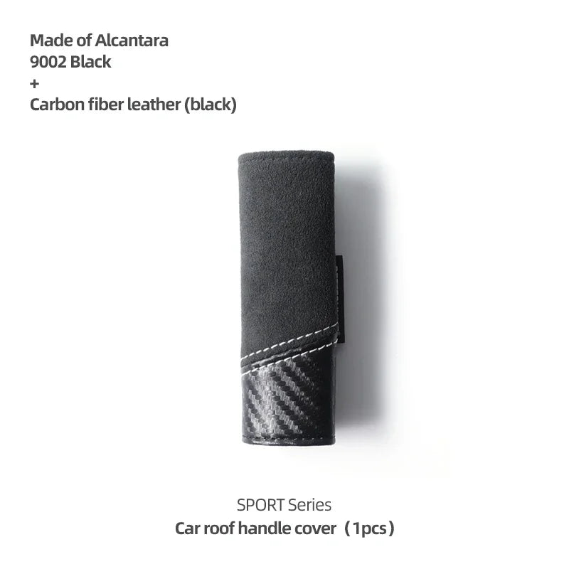Black Alcantara and carbon fiber leather car roof handle cover for the SPORT Series