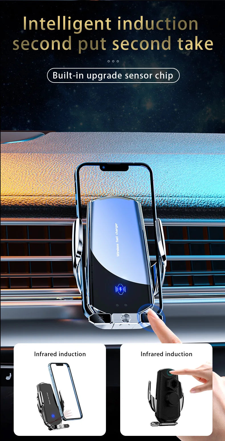 150W Magnetic Wireless Car Charger Mount with Auto-Clamping Cradle