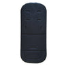 A black cartoon baby stroller seat cushion with various molded features.