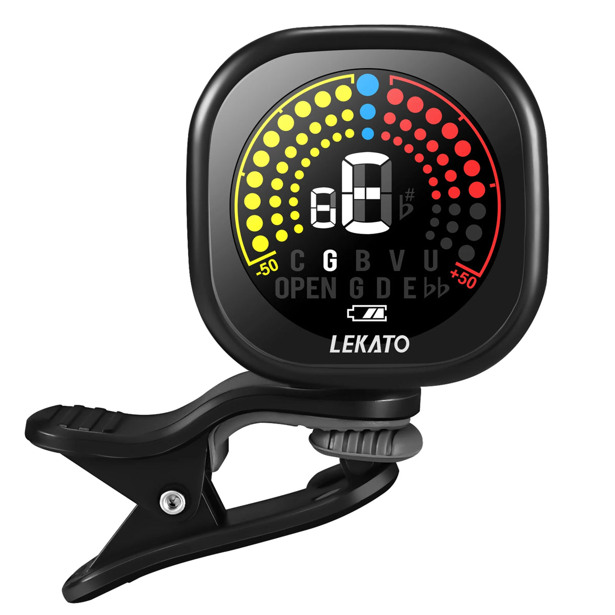 Rechargeable Clip-On Tuner for Guitar, Bass, Ukulele & Violin