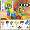 A set of 81 pieces of Cube Track building blocks in various colors and shapes, along with accessories for an electric train s