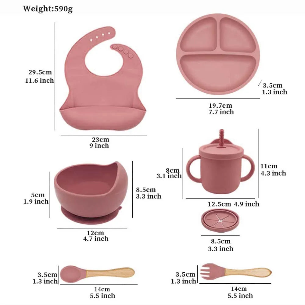 Complete Silicone Baby Tableware Set with Suction Plate and Utensils
