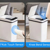 Demonstration of various sensors for a motion sensor slim trash can including hand, kick touch, knee bend, and manual operati