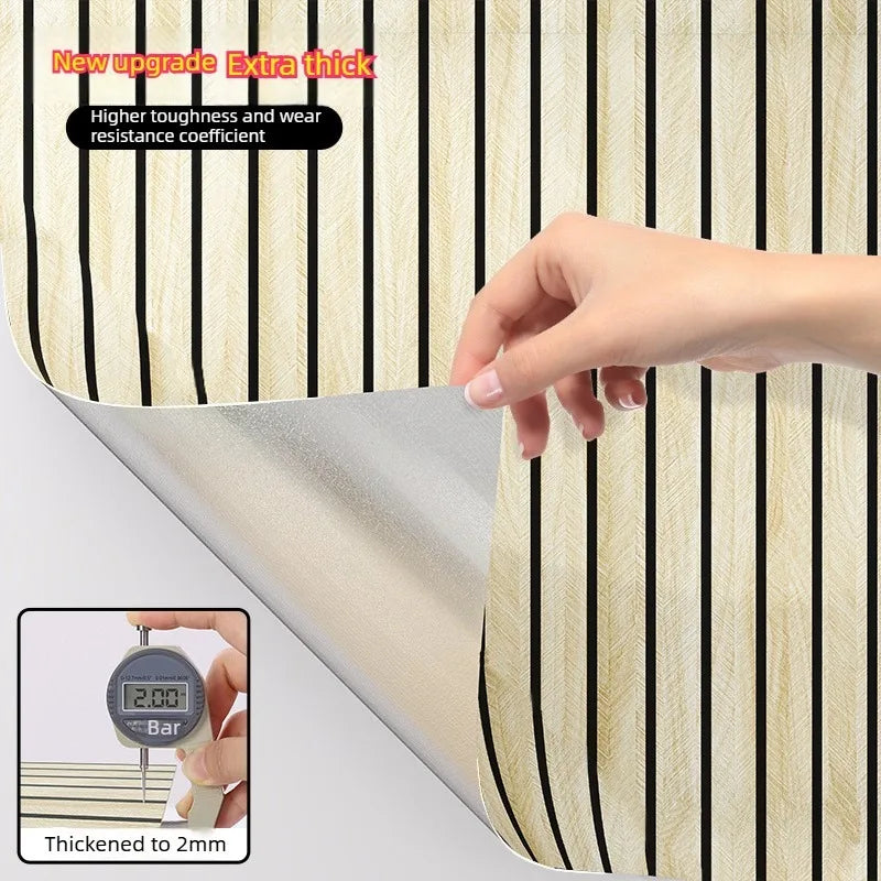 Close-up of a striped wall sticker with a new upgrade feature showing thickness and resistance coefficient.