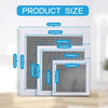 A diagram showing the various sizes of a heavy-duty self-adhesive drywall repair patch kit in inches and centimeters.